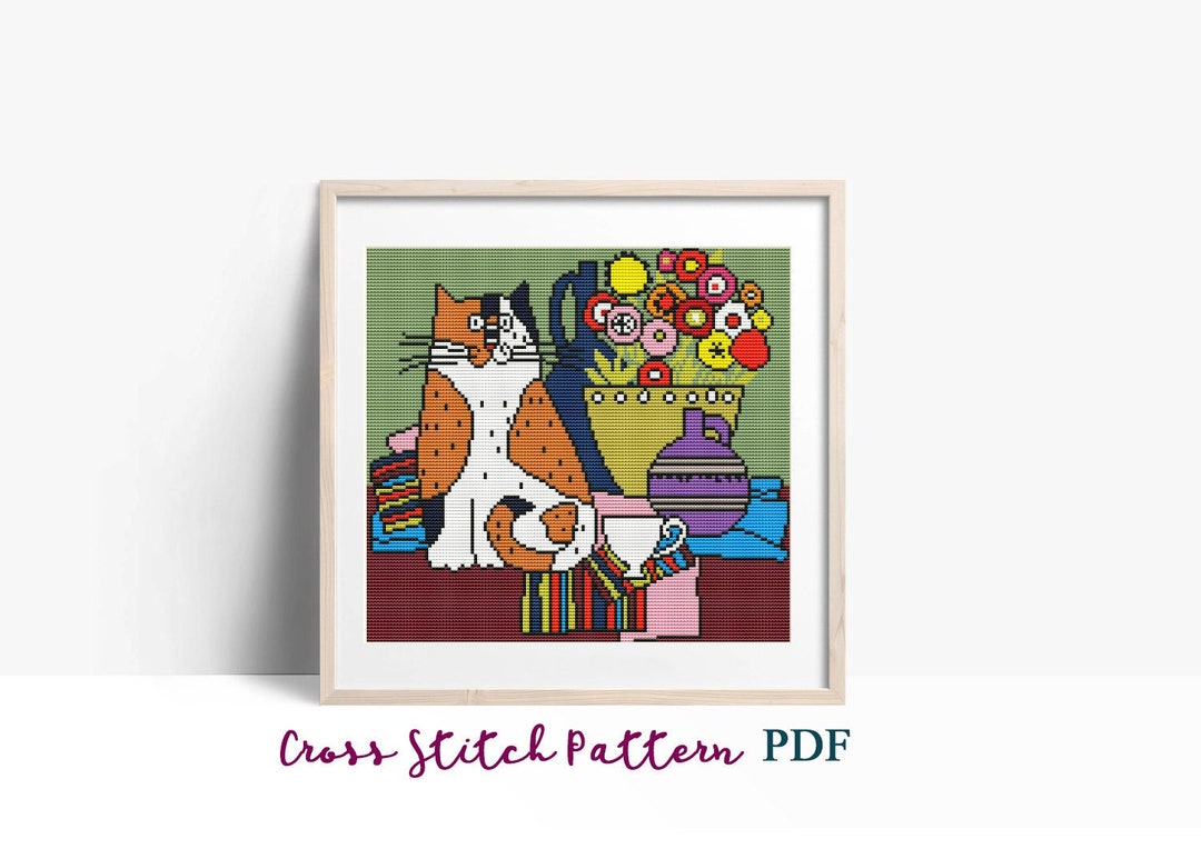 Abstract Cat Pattern Cross Stitch Pattern Abstract Cat, Still Life, Modern X-stitch Pattern ...