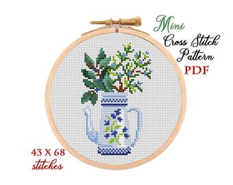 Mini Cross Stitch Pattern. Flowers. Counted cross stitch chart. Flower hoop art embroidery. Tiny xstitch for beginner. Instant download PDF