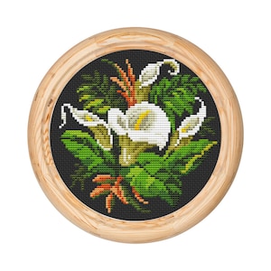 Vintage bloemen kruissteekpatroon, antiek kruissteekontwerp, Berlijns wolwerk, bloemenboeket, Calla borduurbloemen, pdf-grafiek