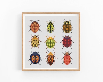 Beetle Cross Stitch Pattern, Colorful Insect Bug Collection Chart PDF, Instant Download, Digital File