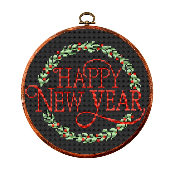 Cross Stitch Pattern Happy New Year PDF, 2023 Counted Cross Stitch, Holiday home decor, text, cross stitch chart, Instant download PDF