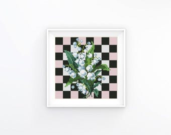 Vintage Lily of the Valley Cross Stitch Pattern, Floral Bouquet Embroidery (PDF Download)