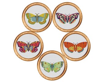 Butterfly Cross Stitch Bundle Set of 5 Patterns, Colorful Butterfly Embroidery Collection, Nature Decor PDF, Instant Download