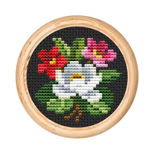 Patrón de punto de cruz con flores antiguas, diseño de punto de cruz antiguo, bordado en lana de Berlín, ramo de flores, flores de bordado moderno, gráfico en PDF