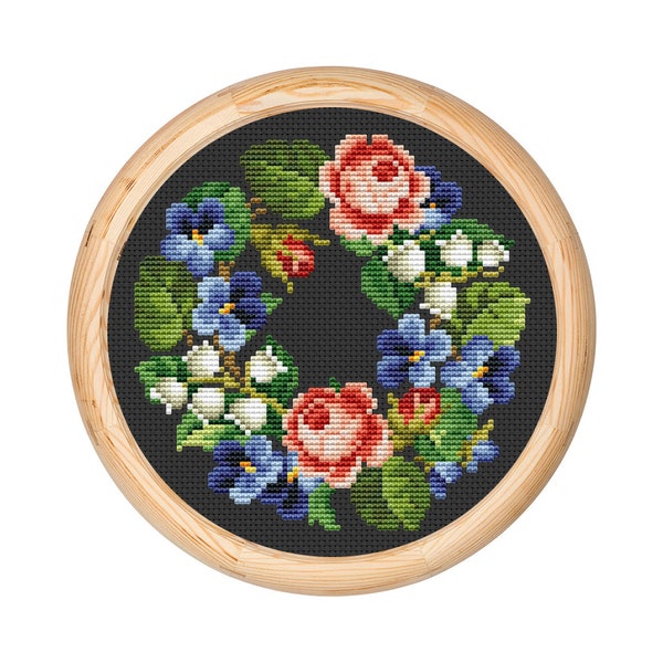 Vintage Flowers Cross Stitch Pattern, Antique Cross Stitch Design, Berlin Woolwork, Floral Bouquet, Modern Embroidery Flowers, PDF chart