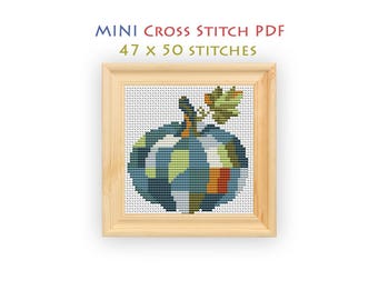 Abstract Pumpkin Cross Stitch Pattern, Mini Autumn Harvest Chart, Modern Beginner Embroidery PDF, Instant Download