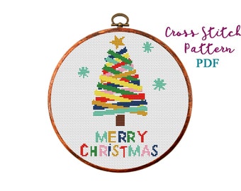 Christmas Tree Modern Cross Stitch Pattern, Easy cross stitch chart, New Year cross stitch, Small Hoop Art, Instant download PDF