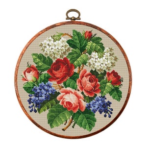 Vintage Blumen Kreuzstich Muster, antikes Kreuzstichmuster, viktorianisches Blumenmuster, Kreuzstichmuster, Stickerei Blume, sofort download PDF