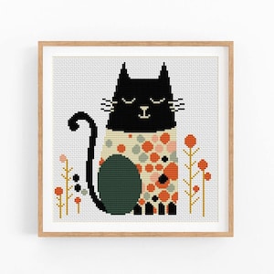 Kruissteekpatroon, abstracte kleurrijke kat, kitten modern x-steekpatroon, kruissteektabel, kattenliefhebber cadeaupatroon, Instant Download PDF