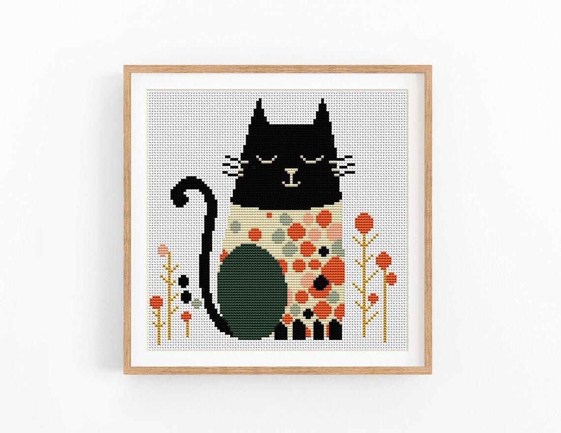 Cross Stitch Pattern, Abstract Colorful cat, Kitten Modern x-stitch Pattern,Cross Stitch Chart, Cat Lover Gift Pattern, Instant Download PDF