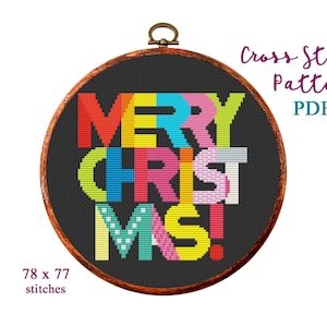 Merry Christmas Cross Stitch Pattern, Modern Cross Stitch Pattern, Holidays Cross Stitch Pattern, Christmas Tree, Text, Instant Download PDF