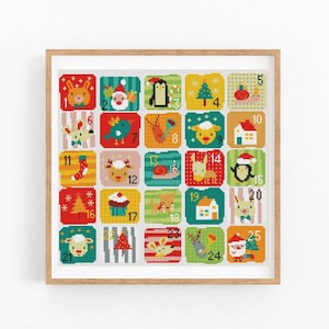 Weihnachten Kreuzstich Stickmuster PDF, Adventskalender, Weihnachten Stickmuster, bestickter Adventskalender, Weihnachtsstickerei, bestickter Adventskalender, Weihnachten Sofort Download