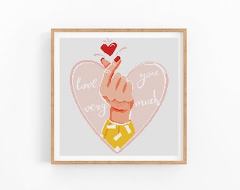 サランヘヨ クロスステッチパターン：韓国の「I Love You」刺繍