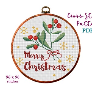 Merry Christmas Cross Stitch Pattern, Modern Cross Stitch Pattern, Holidays Cross Stitch Pattern, Christmas Bouquet, Instant Download PDF