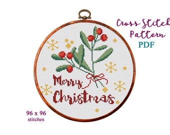 Merry Christmas Cross Stitch Pattern, Modern Cross Stitch Pattern, Holidays Cross Stitch Pattern, Christmas Bouquet, Instant Download PDF