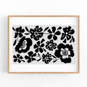 Kruissteekpatroon modern bloemen abstract, eenvoudig x-steekpatroon, bloemen kruissteekkaart, natuurpatroon in één kleur, pdf-bestand direct downloaden