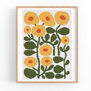 Cross Stitch Pattern Modern Floral Abstract, Modern flowers, Easy x-stitch Pattern, Cross Stitch Chart, Nature Pattern, Instant Download PDF