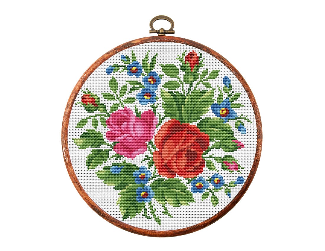 小物 hand made in italy cross flower motif Vintage Flowers Cross Stitch Pattern, Antique Cross Stitch