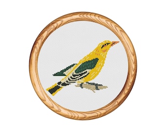 Golden Oriole Bird Branch Cross Stitch Pattern: Modern Embroidery Chart (Instant Download PDF)