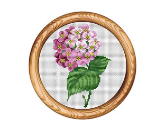 Patrón de punto de cruz de hortensias. Gráfico de flores con punto X. Bordado con bastidor natural. Descarga instantánea en PDF.