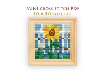 Abstract Sunflower Cross Stitch Pattern, Modern Easy Chart for Beginners, Rustic Design, Instant Download PDF
