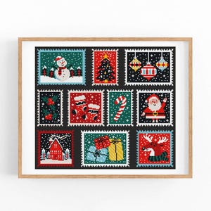 Patrón de punto de cruz navideño, patrón de punto de cruz moderno con sello postal, gráfico de punto de cruz de invierno, regalo navideño, descarga instantánea en PDF