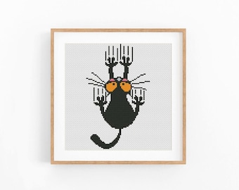 Black cat Cross stitch pattern, Funny Cat Cross Stitch, Cute Cat embroidery, Kitten xstitch design, Modern cross stitch PDF
