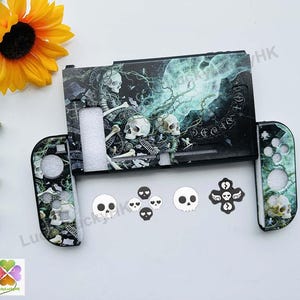 Custom Black Skull Machine Case for Switch 2 OLED Lite,Personalized Dark Art Switch Cover Shell,Gothic Steampunk Gamer Gift, Gifts For Men