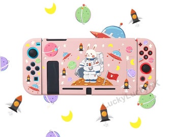 Caja del interruptor/Shell suave del interruptor de Nintendo /Cubierta de protección del espacio lindo/ Protector completo del interruptor/Piel del interruptor del conejo rosa