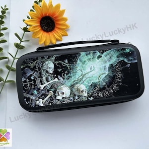 Estuche de transporte Skull Machine Switch, bolsa de almacenamiento para consola de juegos con diseño de arte oscuro personalizado, estuche protector de viaje gótico steampunk para Switch OLED 2