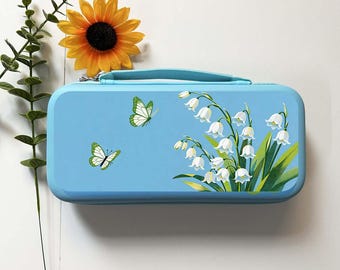 Lily of Valley Butterfly Switch Carrying Case, Custom Floral Console Storage Bag, Personalized Travel Pouch for Switch 2 OLED,Gifts For Her