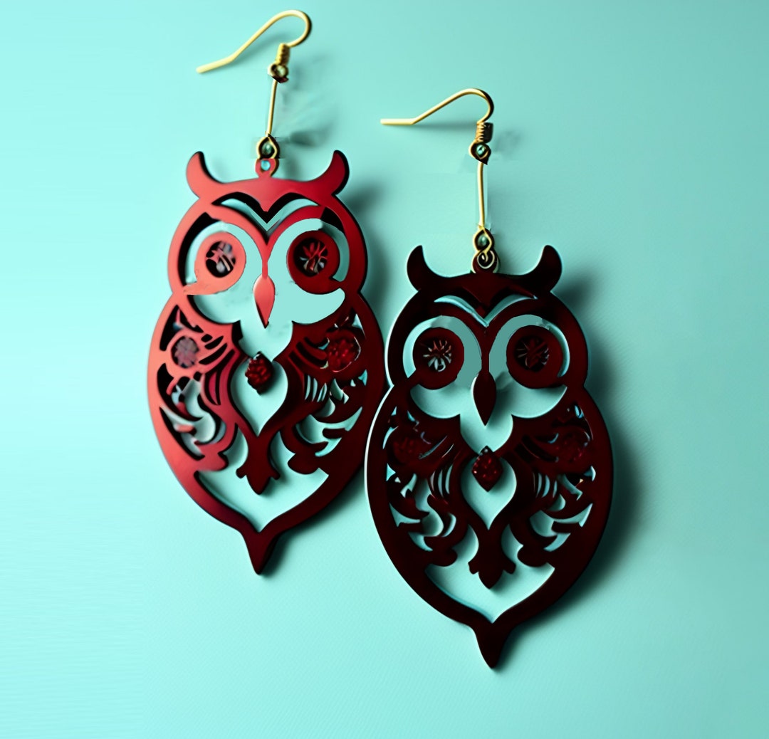 Owl Earrings SVG Animal Laser Cut Files Owl Jewelry Design for