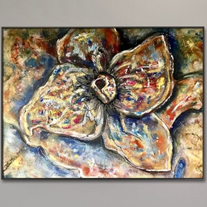 Dipinto ad acquerello astratto di fiori fantasy su carta da 350 g/m² – Arte floreale testurizzata originale con tecnica mista, opera d'arte ispirata alla natura, 12x16 pollici