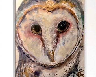Barn Owl Watercolor Painting: Small ACEO Original Art