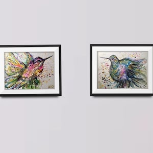 Ali di Luce – Set di 2 acquerelli di colibrì su carta da 350 g/m², 5 x 7 pollici, arte originale di uccelli, disponibili anche come stampe