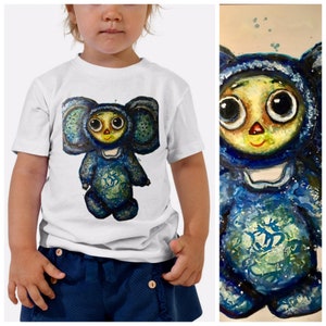 Cheburashka Toddler Short Sleeve Tee,russian toy unique design toddler t shirt,handmade special wearable  gift for kids.