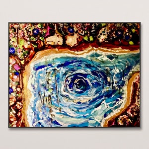 Dipinto fantasy con inchiostro alcolico e acquerello – Opera originale con tecnica mista su carta Yupo – Opera d'arte astratta con paesaggio onirico, 30 x 40 cm.