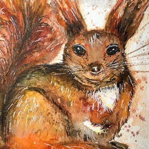 Dipinto originale ad acquerello raffigurante uno scoiattolo, decorazione per la cameretta dei bambini, arte murale ad acquerello, pittura ad acquerello di animali.