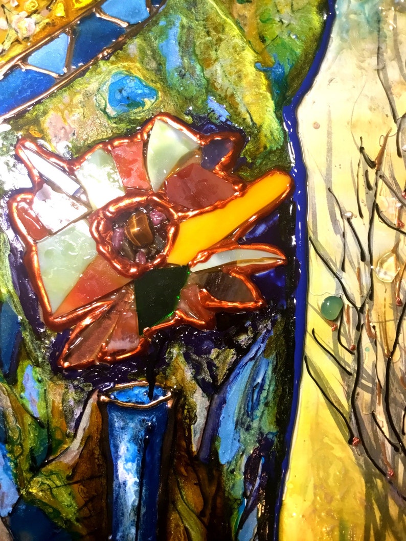 Stained Glass Art Abstract Painting on Glass mix Media Etsy