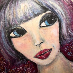 Miko-poupée peinture sur toile 3 d, peinture acrylique originale sur toile, peinture de poupée japonaise, peinture à la main décoration de la maison, art mural
