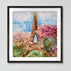 Original Paris Watercolor Painting | Eiffel Tower Abstract Art | 11x11 in | French Garden Scene | One of a Kind
