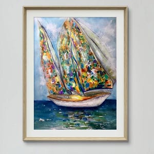 Colourful Sun Boat&quot; – Original Watercolour & Mixed Media Painting on High-Quality Paper