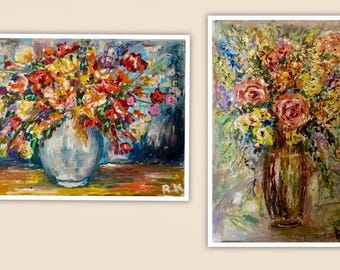 Dialogue of Bloom Original diptych – two expressive floral paintings