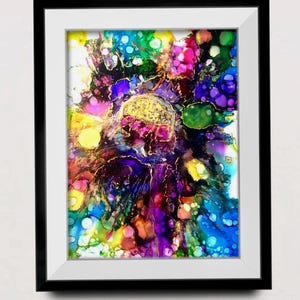 Abstract Lavender Painting: Gold Accent Mixed Media Art on Yupo Paper