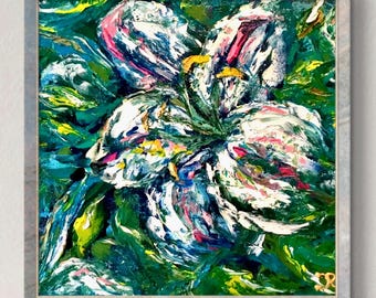 ユリの花の絵画 オリジナル油絵 モダンな壁装飾 キャンバスに