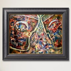 Dipinto fantasy ad acquerello e pastello a olio – Tecnica mista originale su carta da 400 g – Opera d'arte unica fatta a mano 11x15"