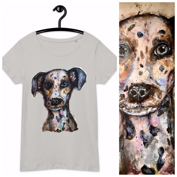 Camiseta orgánica básica de mujer dálmata hecha con mi pintura original de acuarela, regalos ponibles para amantes de los perros