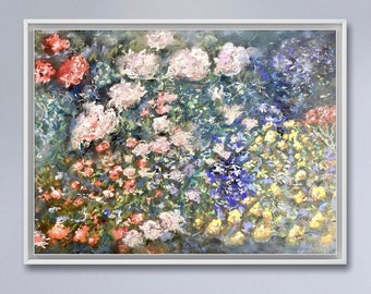 Flower garden,original soft pastel painting on sand paper,Flowers painting Klimt inspired,colourful soft pastel wall art,garden painting.