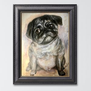 Dipinto originale di bulldog francese, dipinto a pastello a olio su carta speciale, regalo per gli amanti dei cani, dipinto unico nel suo genere, decorazione murale.