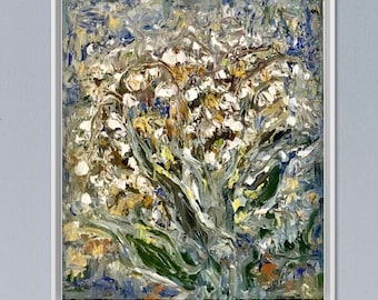 Abstract lillies of the valley,original oil impasto style painting on canvas,abstract flowers painting,unique gift,home decoration.
